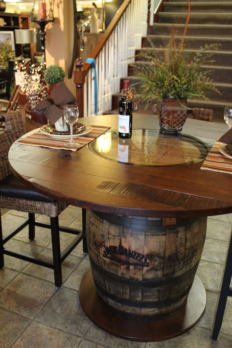 Whisky Barrel Table| Beautifully Handcrafted @stonebarnfurnishings Barrel Tables, Whiskey Barrel Ideas, Whiskey Barrel Table, Wine Barrel Table, Wine Barrel Ideas, Barrel Projects, Wine Barrel Furniture, Barrel Ideas, Barrel Decor