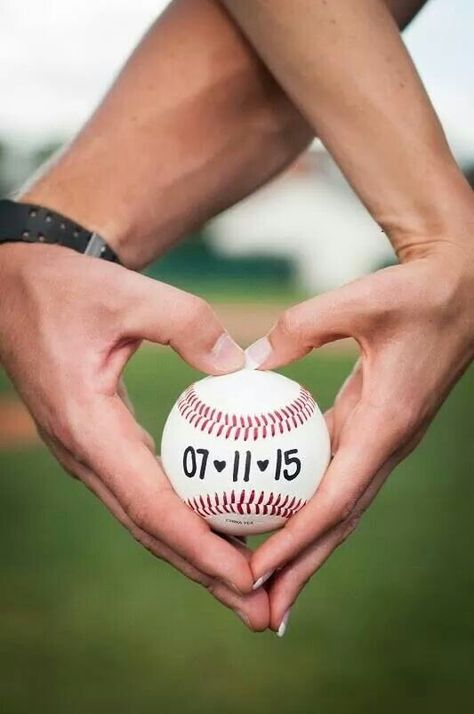 Save the date, baseball engagement pics, baseball heart, Ohio University Baseball Engagement Photos, Softball Wedding, Baseball Engagement, Baseball Couples, Baseball Wedding, Sports Wedding, Memories Photography, Engagement Announcement, Engagement Poses