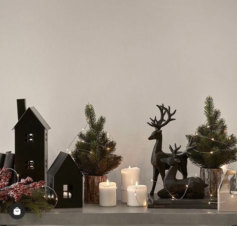 Black Deer, Black Shelves, Deer Christmas, Miniature Trees, Table Plans, Kitchen Countertop, Dream Spaces, Christmas Deer, A Shelf