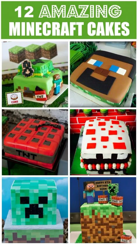 12 amazing Minecraft birthday cakes, perfect for a boy birthday! You must see these! | CatchMyParty.com Mind Craft Cake Ideas, Minecraft Steve Cake Ideas, Jj And Mikey Minecraft Birthday, Mind Craft Cakes For Boys, Mindcraft Cakes Birthday Boys, Minecraft Birthday Cake For Boys, Minecraft Cakes For Boys, Pastel Minecraft, Minecraft Poster