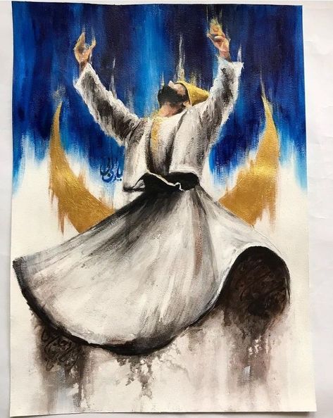 Sufi Painting, Canvas Art Painting Acrylic, Dance Paintings, Figurative Abstract, Painting Paper, Islamic Paintings, Calligraphy Painting, Paper Painting, Acrylic On Paper