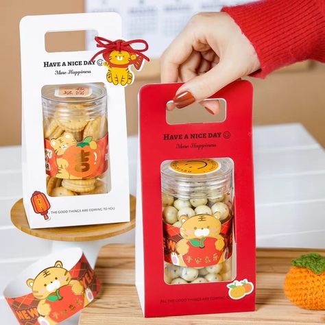 Doll Box Packaging Design, Cny Hampers Idea, Cny Cookies Packaging, Food Hampers Packaging, Cny Hampers Packaging Design, Ramadhan Hampers Packaging, Hampers Packaging Ideas, Cookie Hampers, Cookies Hampers