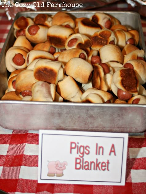 What's a barnyard birthday party without barnyard party food--a sad situation. So, here's a fun way to make Pigs in a Blanket more enjoyable. Barnyard Party Food, Barnyard Birthday Party, Farm Theme Birthday, Fest Temaer, Farm Themed Birthday Party, Western Birthday, Rodeo Birthday, Cowgirl Birthday Party, Barnyard Party