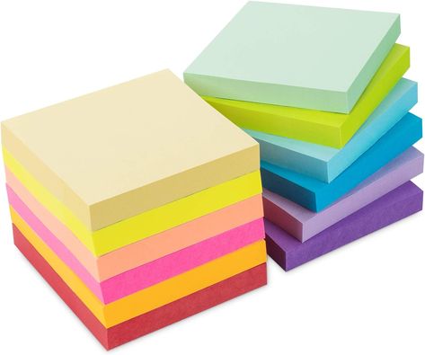 Package Contents: These sticky notes are made of 75 g coloured paper, 12 #pieces of sticky notes 76 x 76 mm, 100 sheets/pad, 12 colors, a total of 1200 #sheets. ☞#Quality #Paper: The notes are made of high quality paper and are easy to write and #reuse. #Removable adhesive for easy sticking, #removing, and repositioning without tearing the #paper. Colorful Notes, Bookmarks For Books, Stick Notes, Coloured Paper, Memo Pads, Note Pads, Sticky Pads, Office Paper, Home School