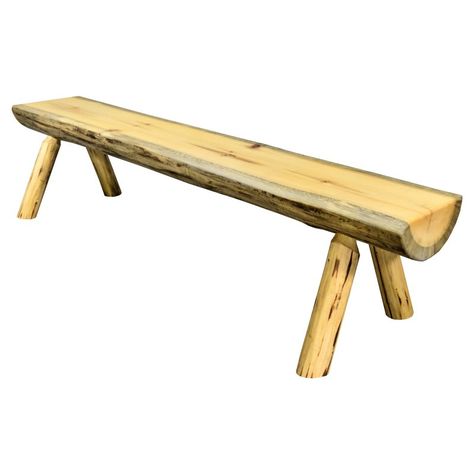 Montana Woodworks Montana Indoor / Outdoor Backless Armless Half Log Bench Camping Drawings, Pine Bench, Log Bench, Exterior Stain, Wooden Log, Log Furniture, Wood Logs, Woodworking Bench, Wood Bench