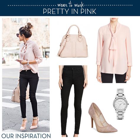 Light Pink Blouse Outfit, Light Pink Shirt Outfit, Pink Blouse Outfit, Bow Blouse Outfit, Pink Blouses Outfit, Blouse Outfit Ideas, Silk Blouse Outfit, Pink Shirt Outfit, Classic Fashion Style