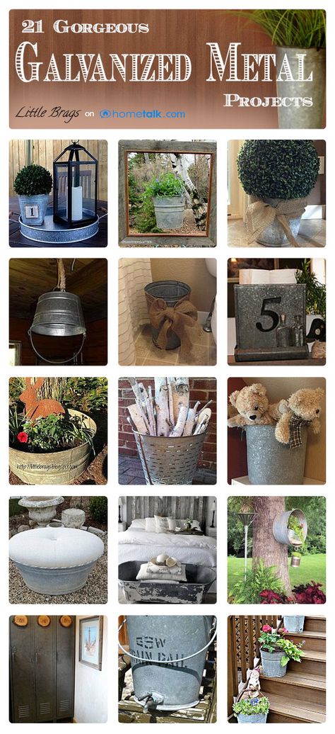 21 Gorgeous {Galvanized Metal} Projects! | curated by 'Little Brags' blog! Galvanized Decor, Bucket Ideas, Metal Ideas, Galvanized Tub, Galvanized Buckets, Antique Booth, Farmhouse Industrial, Farm Stuff, Wash Tubs