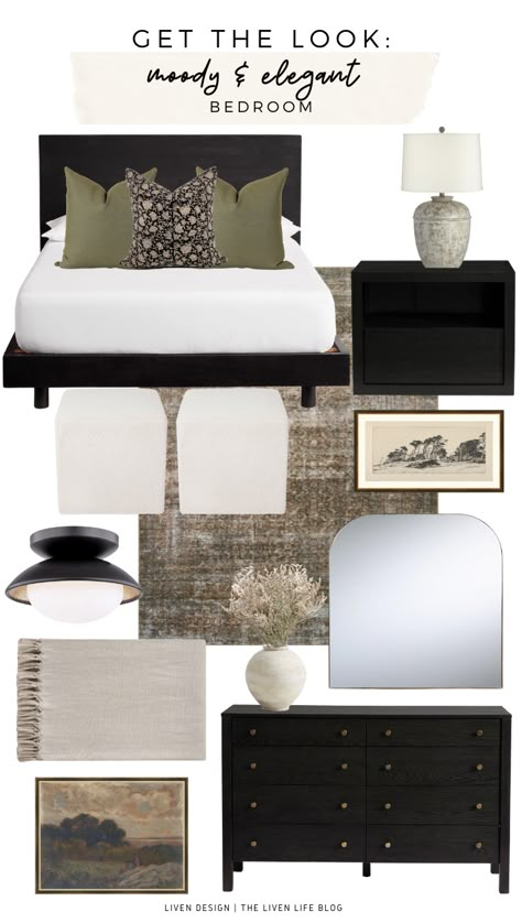 Black White And Tan Bedroom, White And Tan Bedroom, Tan And Black Bedroom, Black And Tan Bedroom, Black And Cream Bedroom, Black Upholstered Bed, Olive Bedroom, Tan Bedroom, End Of Bed Seating