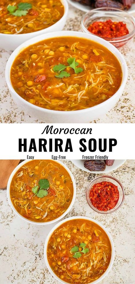 Harira Recipe, Healthy Hearty Soup, Chickpea Lentil, Harira Soup, Moroccan Soup, Moroccan Cooking, Moroccan Dishes, Hearty Soup, Moroccan Food