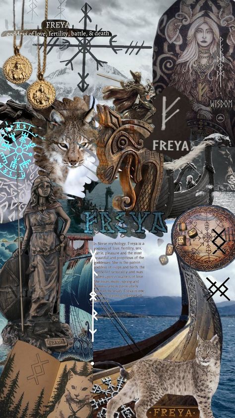 Freya #freya #norsemythology #norse #valkyrie #viking #lynx #norsegoddess #runes Norse Valkyrie, Freya Goddess, Goddess Aesthetic, Norse Goddess, Pagan Gods, Witch Spirituality, Norse Pagan, Goddess Of Love, Viking Warrior