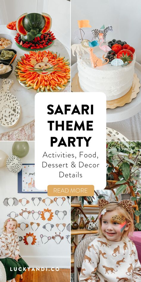 Safari Themed One Year Old Party, Safari Fourth Birthday, Safari Animal 1st Birthday, Party Animal Safari Birthday Theme, Animal Food Ideas For Party, Party Animals Food Ideas, Two Wild Appetizers, African Animal Party, Safari Birthday Party Snacks