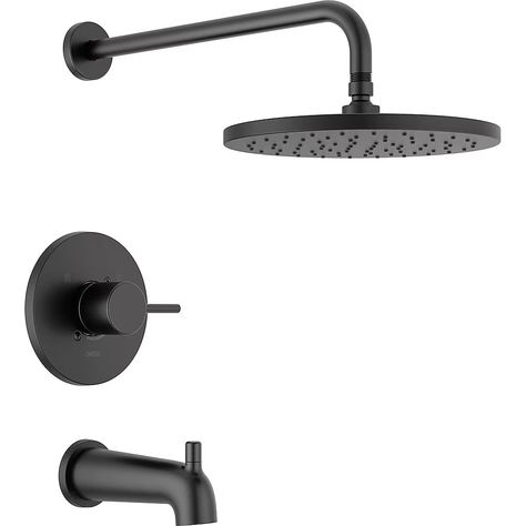 Delta Modern Matte Black 1-handle Single Function Round Bathtub and Shower Faucet in the Shower Faucets department at Lowes.com Shower Faucet Sets, Tub And Shower, Rainfall Shower Head, Tub Spout, Delta Faucets, Bath Faucet, Tub And Shower Faucets, Rainfall Shower, Tub Faucet