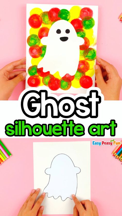 Ghost Silhouette Halloween Art - Easy Peasy and Fun Ghost Crafts Preschool, Simple Ghost, Preschool Painting, Ghost Silhouette, Silhouette Halloween, Halloween Art Projects, Halloween Crafts Preschool, Ghost Crafts, Halloween Kindergarten