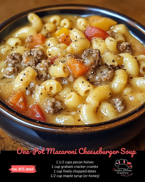 Indulge in the ultimate comfort food with this easy and delicious One-Pot Macaroni Cheeseburger Soup recipe! Packed with all the flavors of a classic cheeseburger, this soup is hearty, creamy, and perfect for a cozy night in. Plus, it's all made in one pot for easy clean-up. Trust us, this will be a new favorite in your soup rotation! #macaronicheeseburgersoup #comfortfood #onepotmeal #easyrecipes #souplover Soup Recipes With Macaroni, Macaroni And Cheese Soup Recipes, Cheeseburger Mac Soup, Cheeseburger Noodle Soup, Cheeseburger Soup With Noodles, One Pot Macaroni Cheeseburger Soup, Macaroni Cheeseburger Soup, Cheeseburger Soup Stovetop, Hamburger Pasta Soup