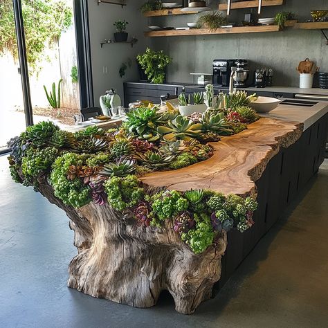 Kitchen With Plants, Moss Arrangements, Succulent Table Decor, Diy Shelf Decor, Built In Buffet, Modern Gazebo, Desk Plants, Plants Ideas, Organic Lines