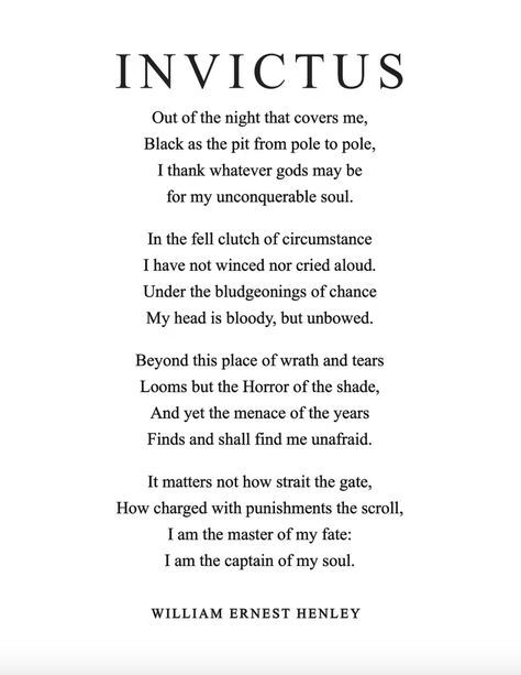 INVICTUS Inviticus Poem, Invictus Tattoo Ideas, Invictus Tattoo, Orion Tattoo, Invictus Poem, Being Used Quotes, Mental Health And Wellbeing, High Priest, Mother Goddess