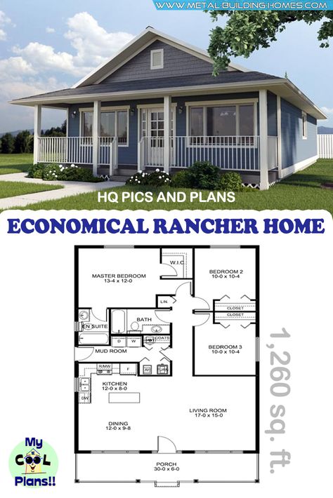 Small Economical House Plans, Small House With Office, Small Rancher House Plans, Small New Construction Homes, Cheap Houses To Build Floor Plans, Small House Plans 1200 Sq Ft, Small Efficient House Plans, Affordable Homes To Build, 2 Bedroom 1000 Sq Ft House Plans