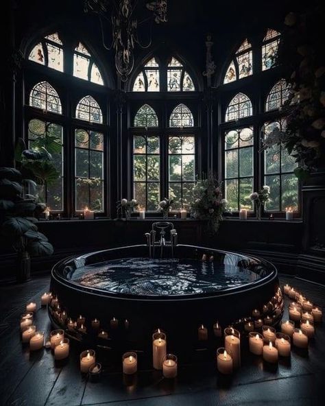 Dark Academia Interior Design Bathroom, Gothic Bathtub, Dark Bathtub, Victorian Gothic Bathroom, Dark Victorian House, Victorian Bathtub, Dark Academia Bathroom, Castle Core, Victorian Gothic House