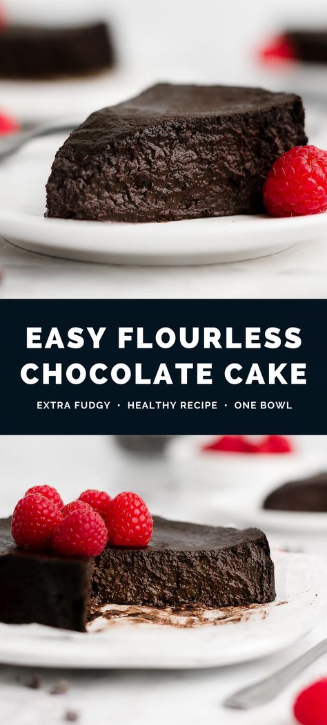 This is the BEST flourless chocolate cake recipe — and one of the easiest you’ll ever find! It’s supremely rich with a texture like pure fudge. Quick & simple to make using regular ingredients, naturally gluten free & vegan (egg free & dairy free!) and low calorie too. This chocolate cake tastes incredible — NOT healthy at all! I’m OBSESSED! ♡ flourless chocolate cake vegan. healthy chocolate cake recipe from scratch. flourless chocolate cake recipe easy. Chocolate Cake Recipe From Scratch, Easy Flourless Chocolate Cake, Egg Free Chocolate Cake, Healthy Chocolate Cake Recipe, Best Flourless Chocolate Cake, Flourless Cake Recipes, Low Sugar Cakes, Low Calorie Cake, Low Calorie Chocolate