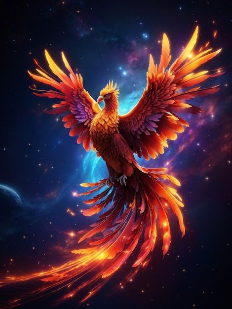 Photo a majestic phoenix bird | Premium Photo #Freepik #photo Phoenix Pictures, Phoenix Artwork, Phoenix Images, Phoenix Bird, Abstract Photography, Mythical Creatures, Metal Posters Design, Metal Posters, Phoenix