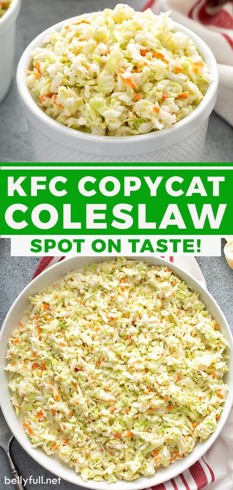 This copycat KFC Coleslaw Recipe is as close as you can get without actually ordering it from the restaurant directly. The taste is simply perfect. Great dinner side dish or potluck recipe for summer gatherings, or brunches and luncheons all year round. It’s so good! Kentucky Fried Chicken Coleslaw Recipe, Kentucky Fried Chicken Coleslaw, Copycat Kfc Coleslaw, Birthday Meals, Kfc Coleslaw Recipe, Copycat Kfc, Recipe For Summer, Creamy Cucumber Salad, Top Secret Recipes