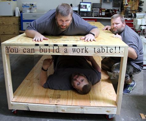 I needed a large rolling work table for my shop. I built this simple version with a shelf below. Fast and easy to build. thanks for watching View on YouTube Diy Wood Work, Crafts Table, Work Tables, Diy Workbench, Work Benches, Ceramics Studio, Table Large, Garage Work Bench, Workbench Plans