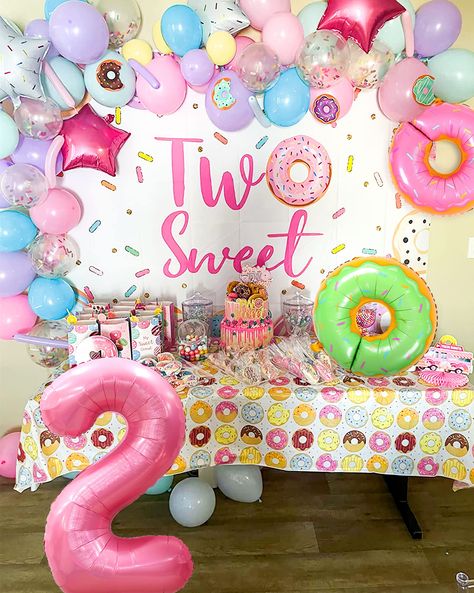 PRICES MAY VARY. Donut Theme Design: these donut party decorations are designed with many cute and exquisite doughnut patterns,Have a Donut Forget Us party with your friends! Our kindness towards your birthday party supplies will impress your friends. it will be a big shining point for your party and loved by all girls Pastel Donut Balloons Kits：You will get 2 x foil balloons, 50 x latex balloons, number 2 balloons, 1 x “Two Sweet “ Backdrop.（Detailed dimensions as shown） PREMIUM QUALITY: Coconu Donut Balloons, Two Sweet Birthday Party, Donut Party Decorations, Sweet Birthday Party, Donut Theme Party, Two Sweet Birthday, Balloons Number, Doughnut Party, Sweet Party