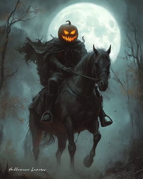 Headless Horseman Halloween, Sleepy Hollow Halloween, Dark Costumes, Halloween Promotions, The Legend Of Sleepy Hollow, Headless Horseman, Halloween Silhouettes, Halloween Artwork, Halloween Illustration