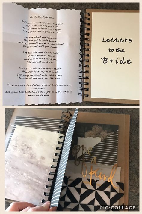 Letters to the bride book! Book Of Letters For Bride, Bride Book From Bridesmaids, Letters To The Bride Scrapbook Pages, Letter To The Bride From Bridesmaid, Scrapbook For Bride From Bridesmaids, Letters To The Bride Examples, Scrapbook Bridesmaid, Letters To The Bride Scrapbook, Letters To The Bride Book