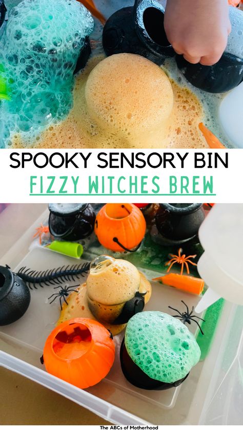 Witches Brew Sensory Play, Potion Sensory Bin, Sensory Halloween, Potions For Kids, Halloween Sensory Bin, Halloween Activities For Toddlers, Halloween Activities Preschool, Halloween Crafts Preschool, Halloween Sensory