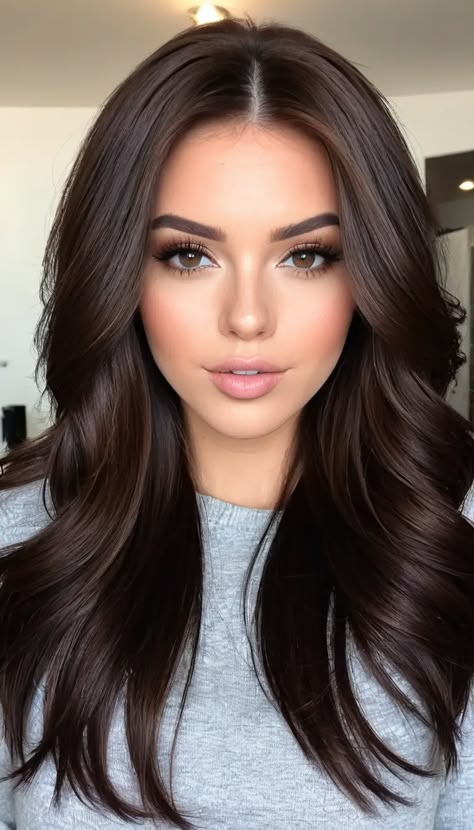 22 Fall Brown Hair Color Ideas » DreamingFY Fall Brown Hair Color, Fall Brown Hair, Rich Brunette Hair, Hair Color For Brown Skin, Dark Chocolate Brown Hair, Rambut Brunette, Fall Blonde Hair, Brown Hair Color Ideas, Light Curls