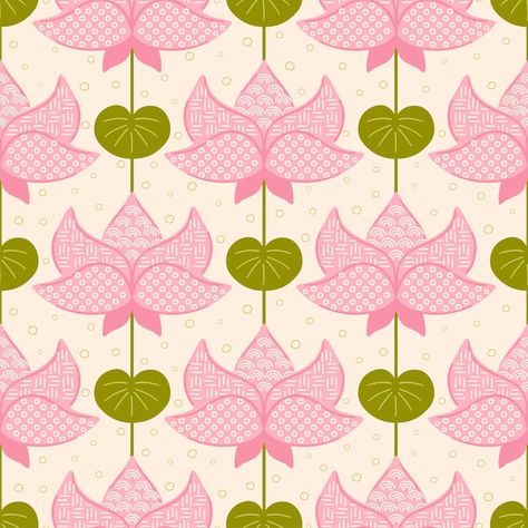 Vector japanese lotus seamless pattern p... | Premium Vector #Freepik #vector #flower-texture #seamless-floral #floral-pattern #floral-illustration Lotus Motif Pattern, Lotus Flower Pattern Design, Floral Batik Pattern, Japanese Art Pattern, Lotus Motif Design, Floral Motifs Pattern, Floral Background Pink, Chinese Lotus Flower, Japanese Florals