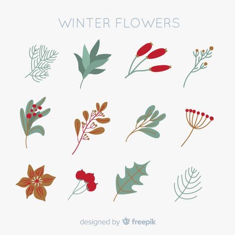 Hand drawn winter flowers collection Fre... | Premium Vector #Freepik #vector #flower Winter Flowers Drawing, Winter Objects, Winter Watercolors, Winter Doodles, Christmas Flash, Christmas Fonts Free, Winter Leaves, Jan 2025, Inspiration For Painting