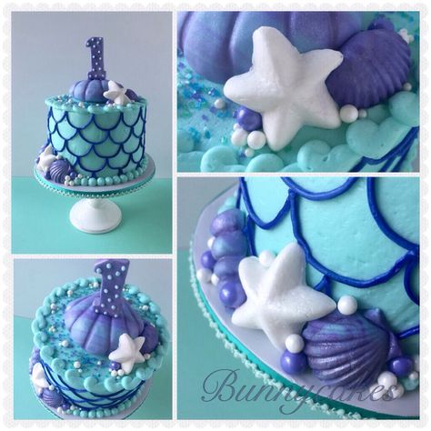 Mermaid inspired clam shell 1st Birthday smash cake Ariel Smash Cake, Mermaid Smash Cake, 1st Birthday Smash Cake, Birthday Smash Cake, Ariel Birthday, Sea Birthday Party, Mermaid Parties, Little Mermaid Birthday, Girl Birthday Themes