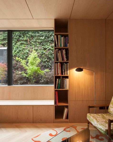 The contemporary herringbone floor we manufactured and installed in the House of Detention, a residential project in London. Window Seat Design, Herringbone Floor, Timber Cladding, Window Seat, Banquette, 인테리어 디자인, Bungalow, Ramen, Interior Architecture