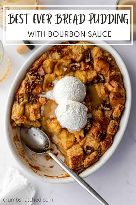 Bread Pudding with Bourbon Sauce Turtle Treats, Bread Pudding With Bourbon Sauce, Bourbon Pecans, Bourbon Bread, Bourbon Bread Pudding, Rice Puddings, Brioche Bread Pudding, Molasses Bread, Bourbon Sauce