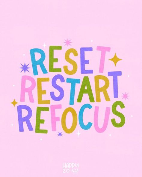 Zoe on Instagram: "Reset. Restart. Refocus ✨ Joining in with #artsycraftsynewyear hosted by @artsycraftsy" Positive Office Quotes Motivation, Lollipop Quotes, Reset Restart Refocus, Class Quotes, Teacher Motivation, Bright Quotes, Planner Quotes, Illustrated Words, Funny Day Quotes