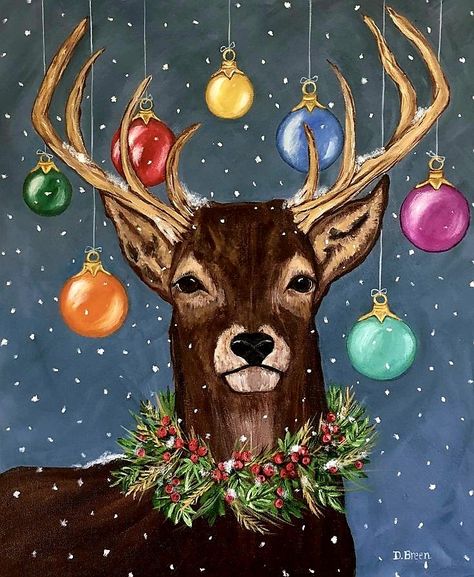 Disney Canvas Paintings, Prepare For Christmas, Christmas Canvas Art, Deer Illustration, Deer Painting, Christmas Paintings On Canvas, Atv Riding, Christmas Artwork, Handmade Christmas Crafts