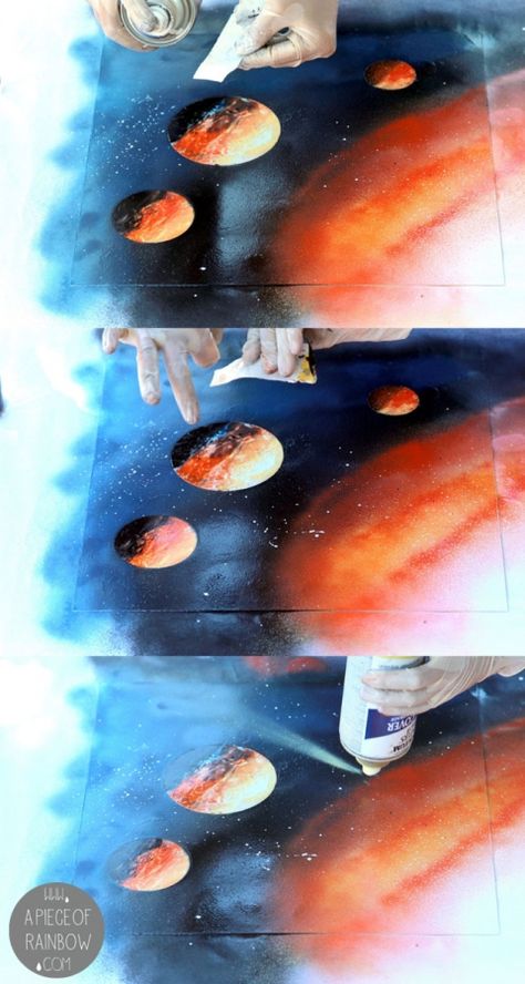 Diy spray paint art. I want to paint a wall like this in the kids rooms :) Diy Spray Paint Art, Paint Galaxy, Space Scene, Diy Spray Paint, Household Objects, Vbs Ideas, Space Painting, Diy Sprays, Spray Paint Art