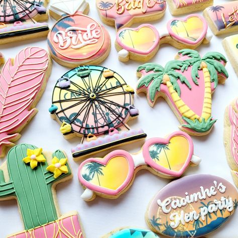 Coachella hen party. No, there no typos! CAOICHELLA for Caoimhe #custombiscuits #customcookiesireland #cookiesireland #cookiesdublin #dublincookies #hencookies #henbiscuits #coachellacookies #coachellahen #sugarcookiesofinstagram #royalicingcookies #bachelorettecookies Coachella Cookies, Bachelorette Party Cookies, Coachella Theme, Tropical Bachelorette Party, Bachelorette Cookies, Tropical Bachelorette, 13th Birthday, August 17, Royal Icing Cookies