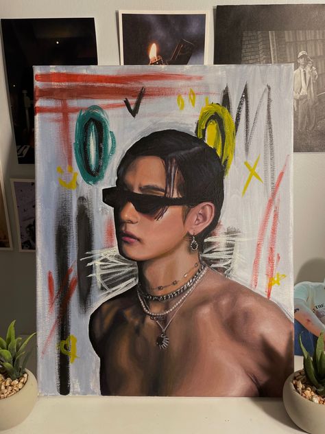 Acrylic painting of BTS Taehyung by Franarry Taehyung Painting, Taehyung's Art, Colorful Canvas Art, Realistic Oil Painting, Snow Flower, Taehyung Fanart, Bts Art, Easy Canvas, Kpop Drawings