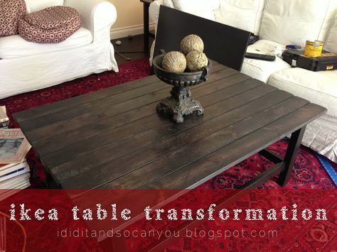 I Did It... and So Can You!: I transformed this Ikea Hemnes coffee table into a beautiful farmhouse table! Hemnes Coffee Table, Ikea Hemnes Coffee Table, Livingroom Ikea, Diy Kallax, Coffee Table Hacks, Coffee Table Redo, Ikea Coffee Table, Table Redo, Coffee Table Makeover