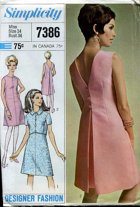 Vintage Vogue Sewing Patterns, 60s And 70s Fashion, Simplicity Dress, Fashion 1960s, Robes Vintage, Sixties Fashion, Vintage Dress Patterns, Dress And Jacket, Vestidos Vintage