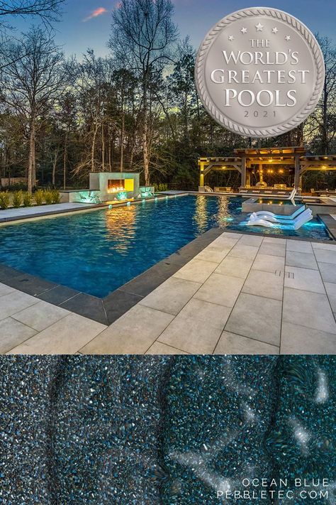 We're getting some serious fall vibes from this Arcadia Backyard Designs 2021 winning pool 🍁🍂 Finish: PebbleSheen Ocean Blue Pebble Pool Finish, Pool Finishes, Backyard Designs, Pool Colors, Water Colors, Blue Watercolor, Backyard Pool, Backyard Design, Ocean Blue