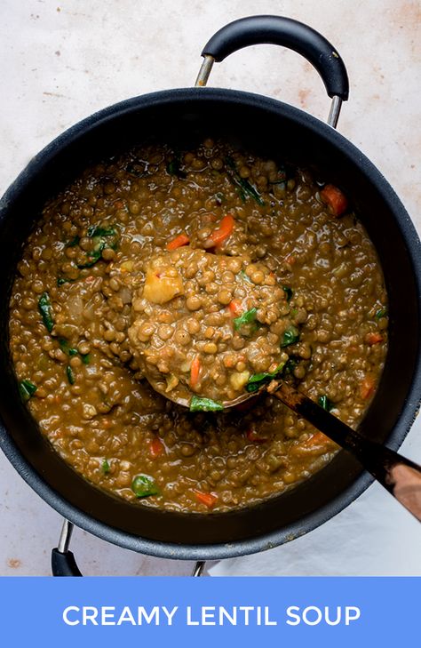 Thick Lentil Soup, Creamy Lentil Soup, Homemade Lentil Soup, Lentil Salad Recipes, Lentil Loaf, Easy Cook, Cook Meals, Easy To Cook Meals, Raw Spinach