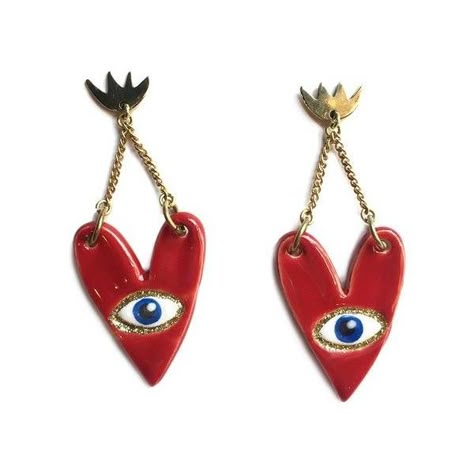 Eye Love You Ceramic Heart Earrings (£38) ❤ liked on Polyvore featuring jewelry, earrings, heart shaped earrings, pendant charms, ceramic pendants, ceramic earrings and ceramic jewelry Ceramic Hearts Ideas, Eye Ceramic, Ceramic Charms, Ceramics Jewelry, Jewelry Ceramic, Ceramic Pendants, Earrings Ceramic, Heart Jewellery, Ceramic Jewellery