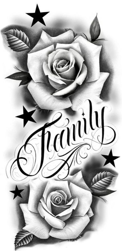 Rose Tattoo Stencil, Family Tattoos For Men, Skull Rose Tattoos, Rose Drawing Tattoo, Half Sleeve Tattoos Drawings, Family Tattoo Designs, Rose Tattoos For Men, Gangsta Tattoos, Hairstyles Bangs