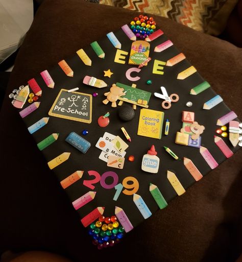 Early Childhood Education Cap Ideas, Graduation Cap Designs Early Childhood Education, Early Childhood Education Grad Cap, Ece Graduation Cap Ideas, Early Education Graduation Cap, Early Childhood Education Graduation Cap, Education Graduation Cap, Teacher Graduation Cap, Education Graduation