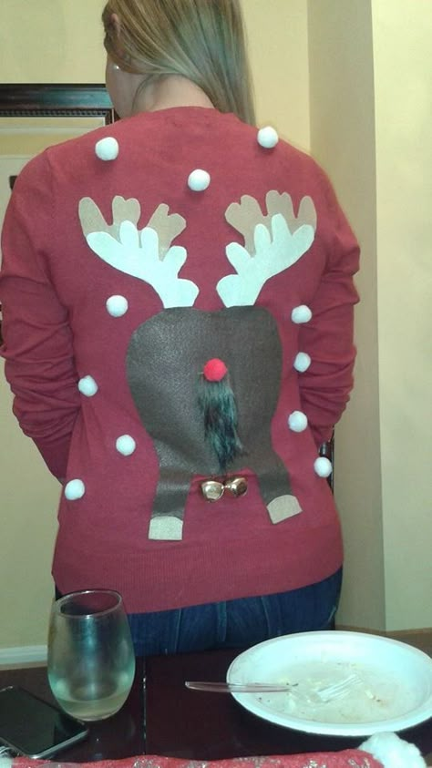 Diy Reindeer Sweater, Homemade Ugly Christmas Sweater, Diy Christmas Reindeer, Ugly Christmas Sweater Outfit, Christmas Sweater Outfit, Best Ugly Christmas Sweaters, Christmas Sweater Outfits, Ugly Christmas Sweater Ideas, Ugly Sweater Ideas