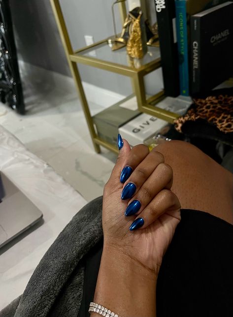 Chrome electric blue almond shape nails  
Dark Blue nails Cobalt Blue Tip Nails, Navy Blue Chrome Acrylic Nails, Black Nails Blue Chrome, Dark Blue With Chrome Nails, Chrome Royal Blue Nails, Navy Metallic Nails, Royal Blue Crome Nails, Cobalt Blue Chrome Nails, Dark Blue Nail Inspo Acrylic